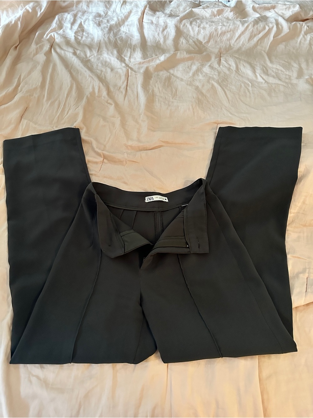 Zara Dark Green Wide-Leg Tailored Trousers